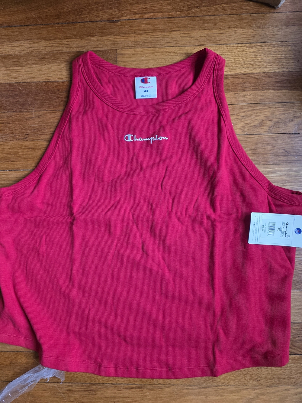 Champion Pink Cropped Ribbed Tank Top with Script Logo